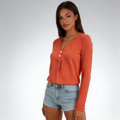 Long Sleeve Button Top - VARRA
