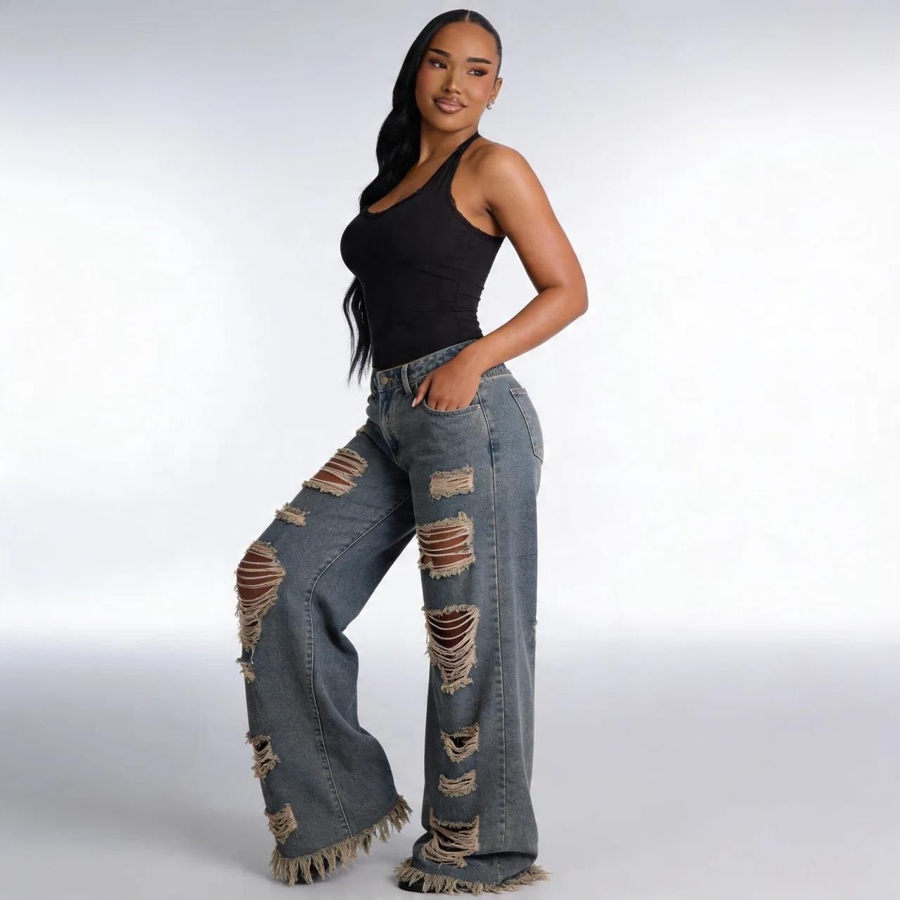 Ripped Retro Wide - leg Jeans - VARRA
