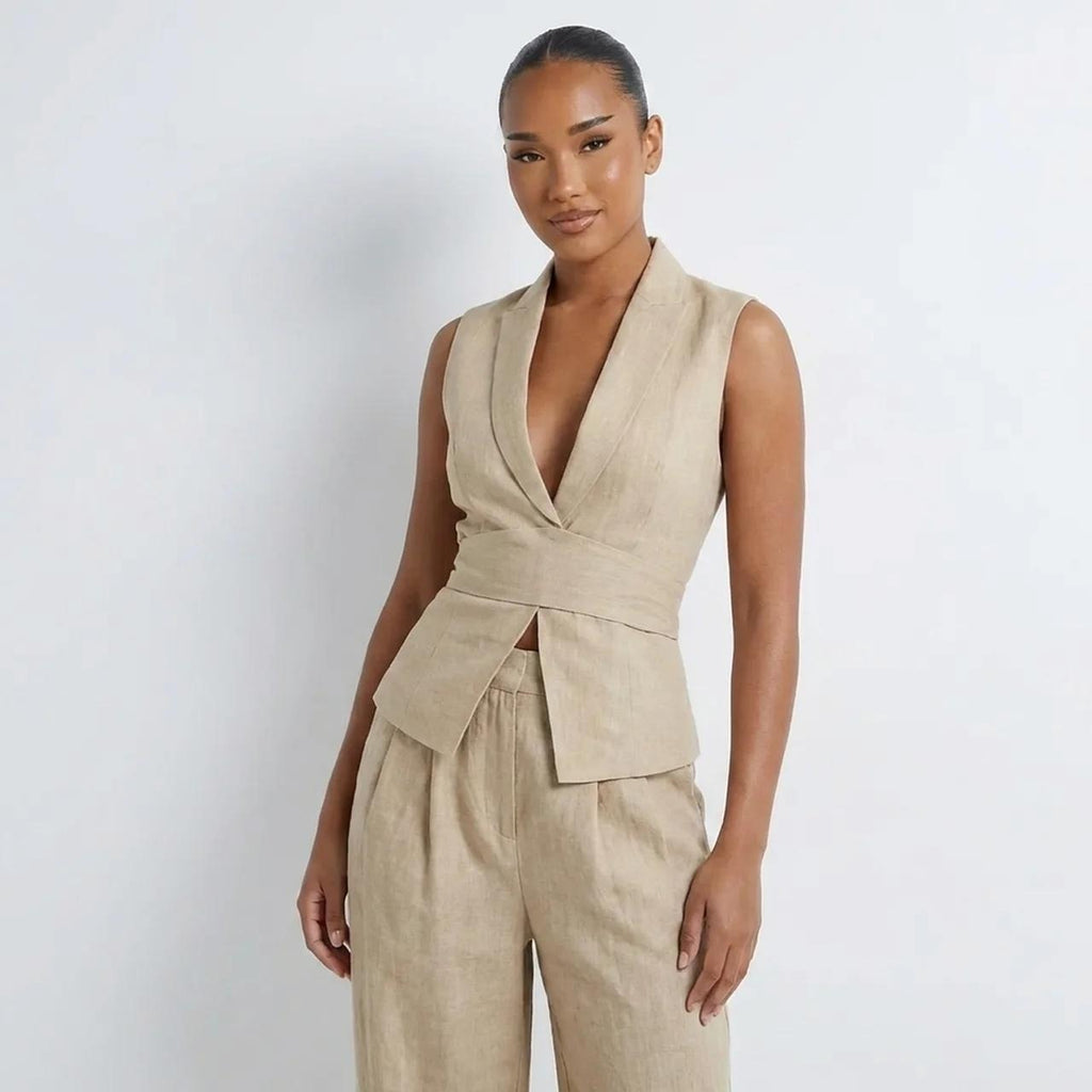 V-neck Sleeveless Tank Top And Casual Long Pants Set For Women