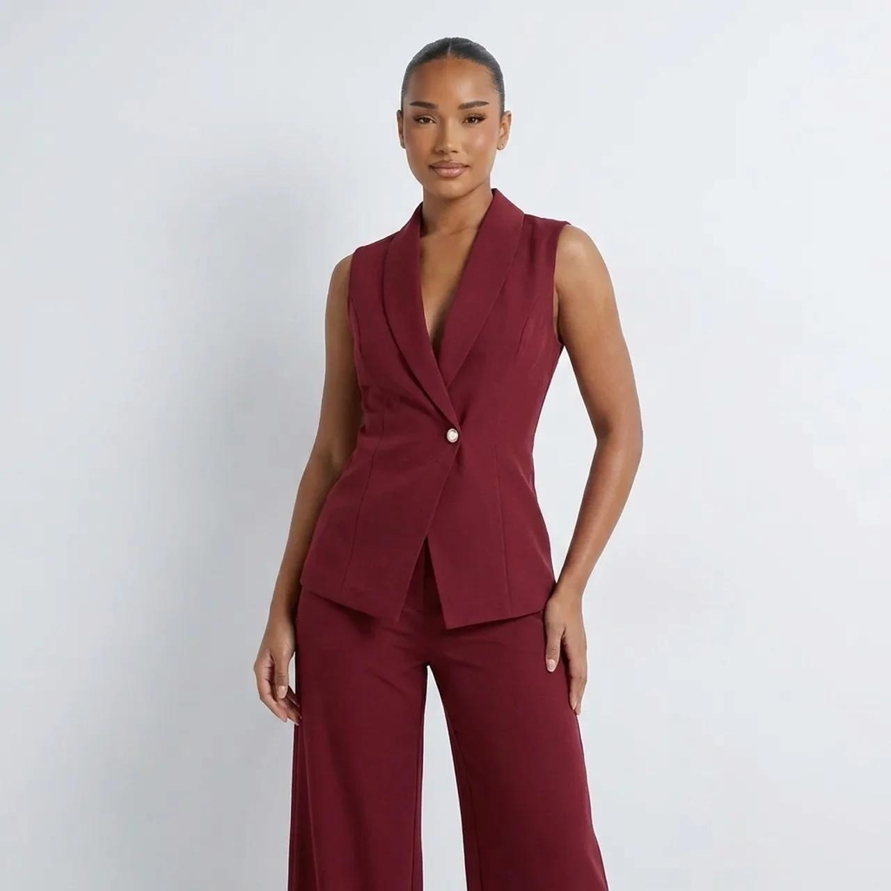 Sleeveless Blazer And Straight-leg Pants Two-piece Set
