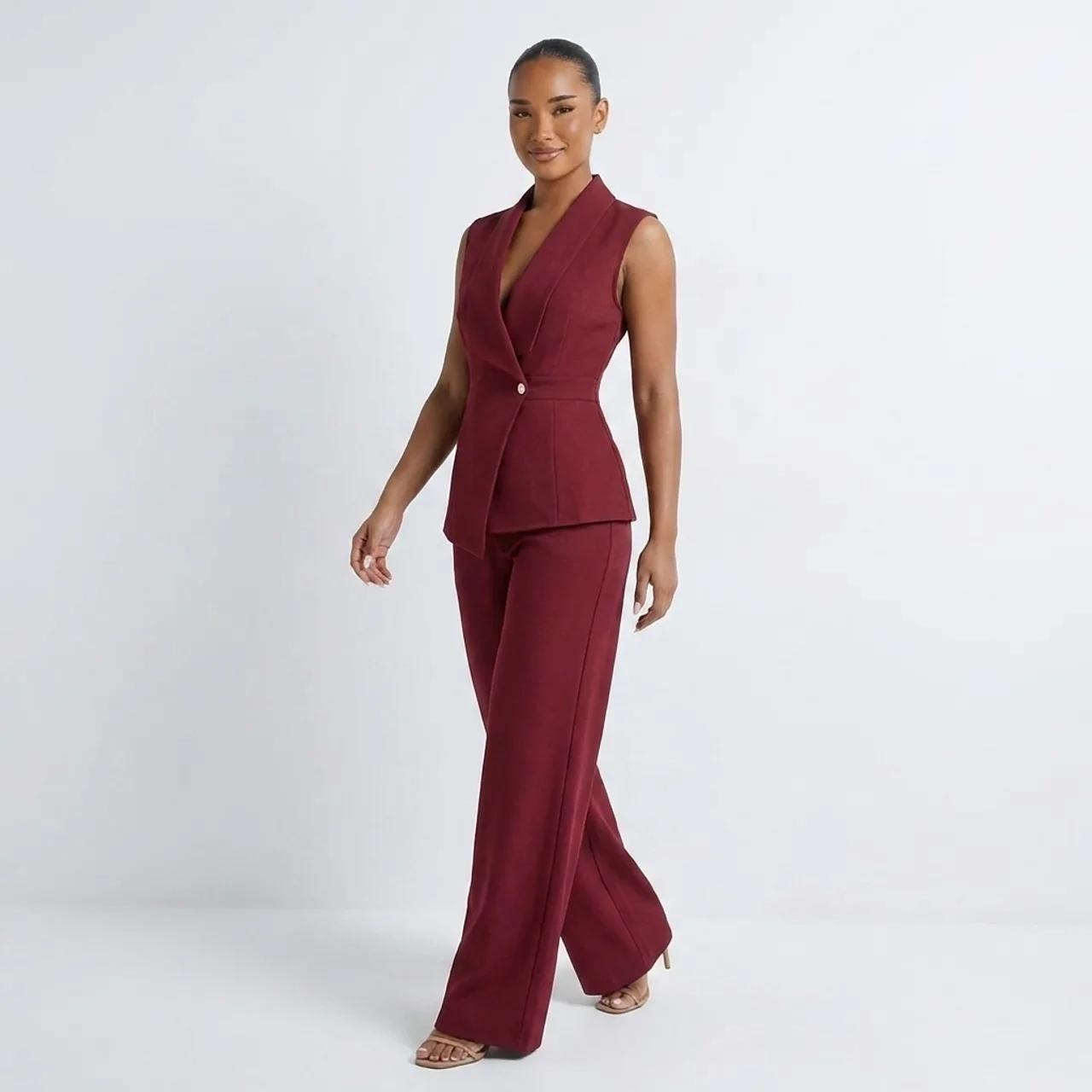 Sleeveless Blazer And Straight-leg Pants Two-piece Set