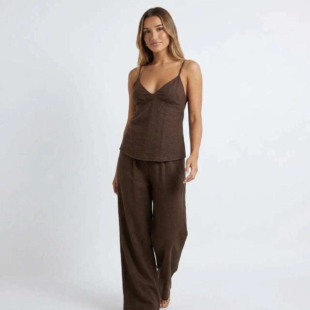 SpringSummer Resort-Style Camisole T-shirt And Pants Womens Outfit Set