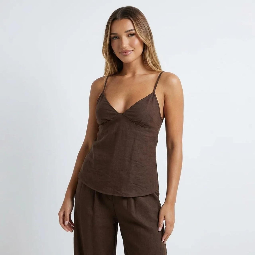 SpringSummer Resort-Style Camisole T-shirt And Pants Womens Outfit Set