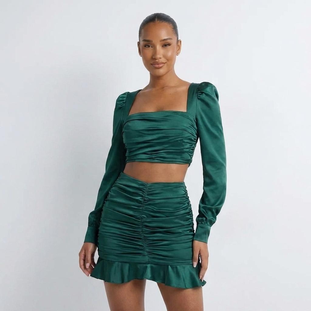 Pleated Ruffle Skirt High Waist Short Skirt Two-Piece Suit