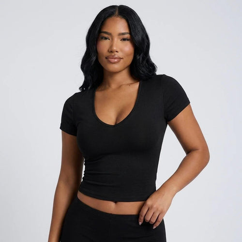 V - Neck Crop T-Shirt - VARRA